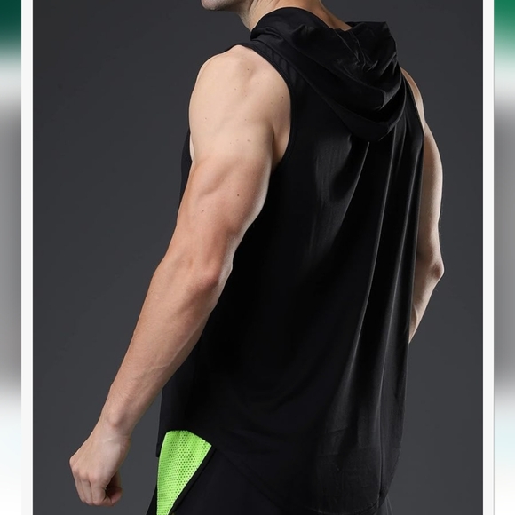 Mens Gym Workout Hooded Tank Shirt - Picture 3 of 4